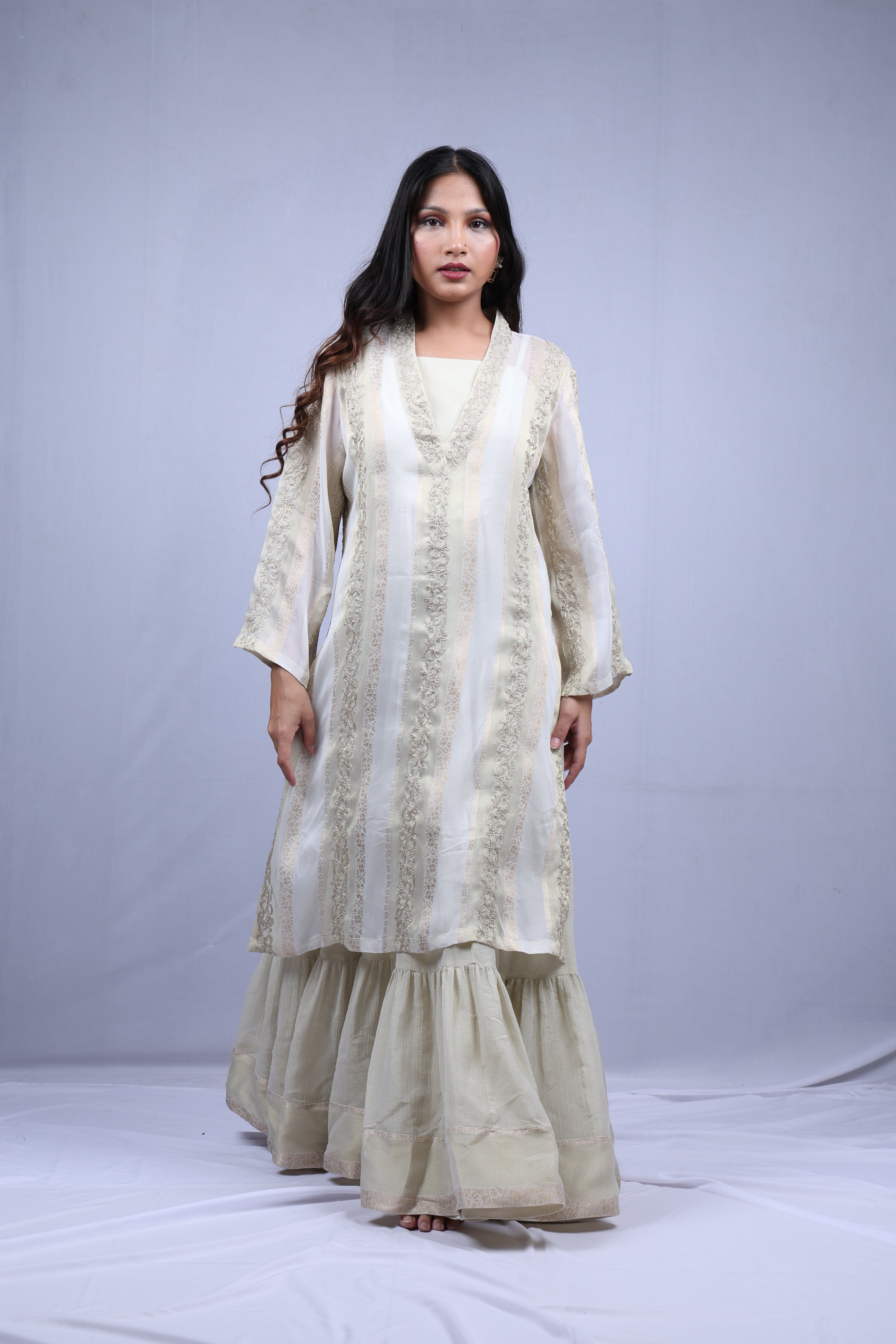 White Suit with grey embroidery