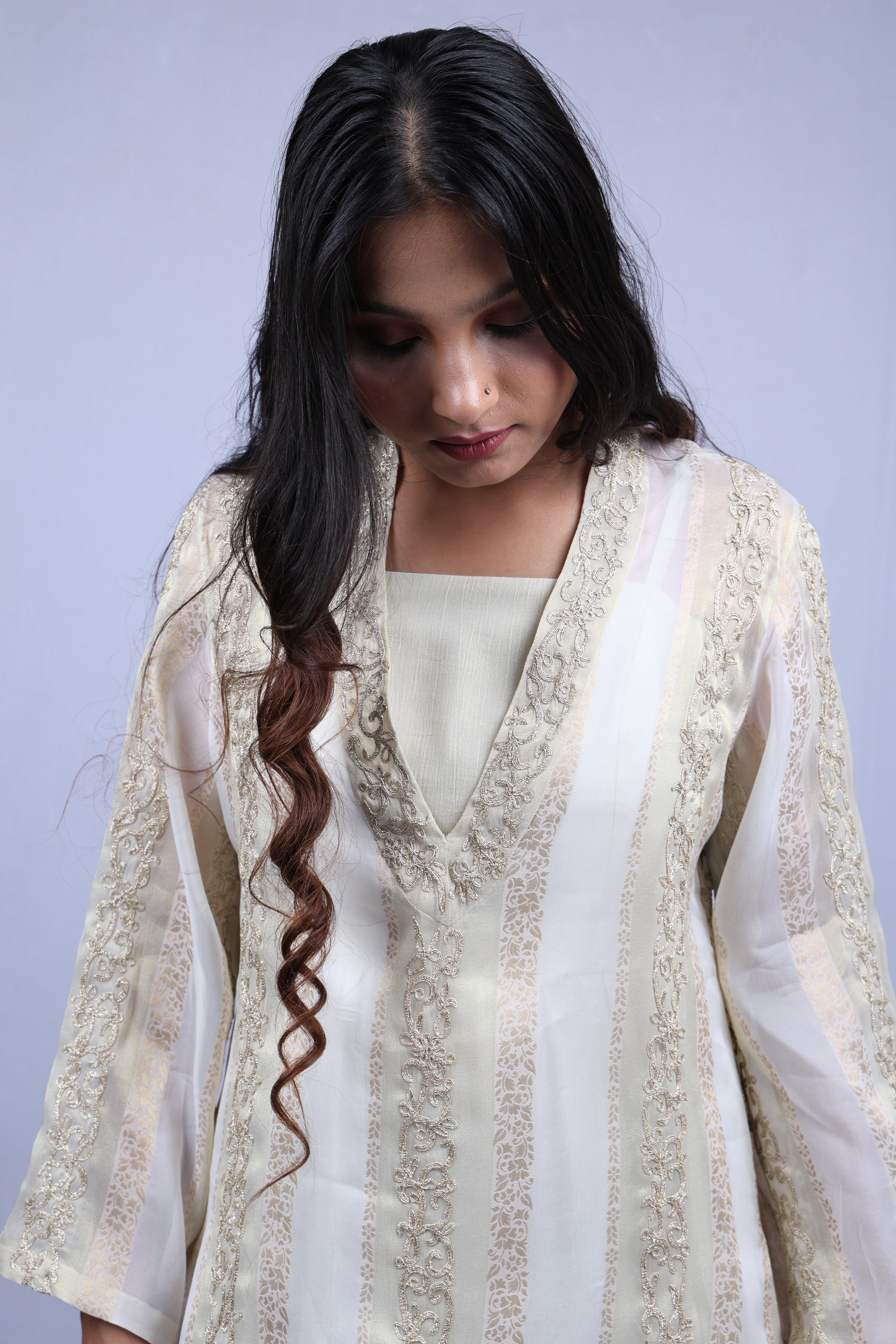 White Suit with grey embroidery