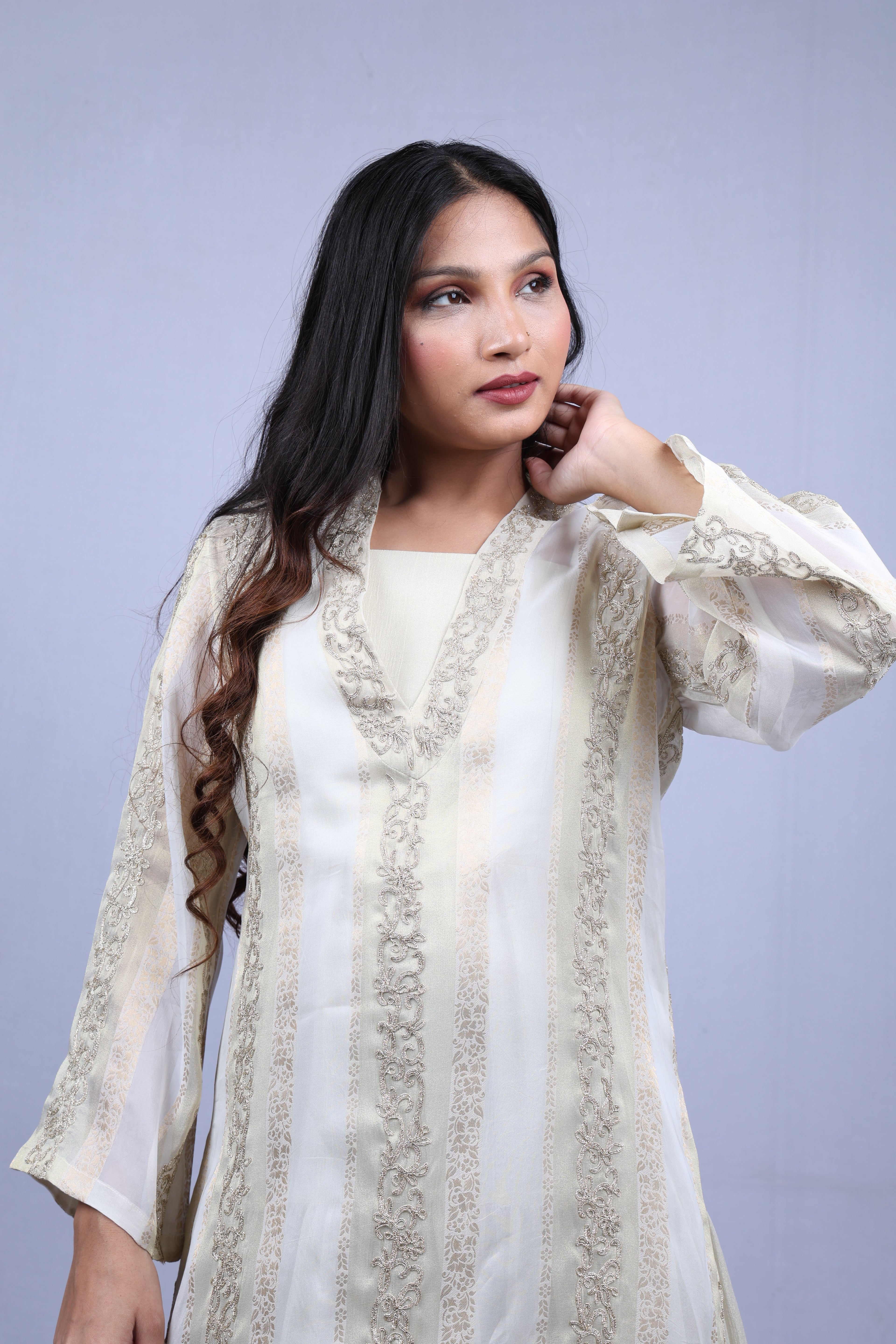 White Suit with grey embroidery