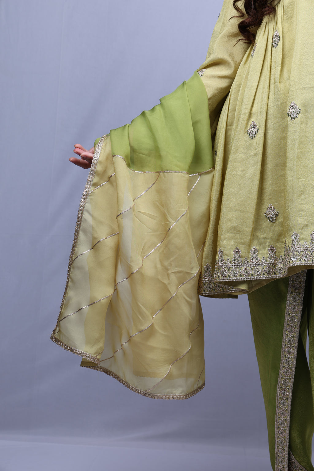 Beige Green Kurta set