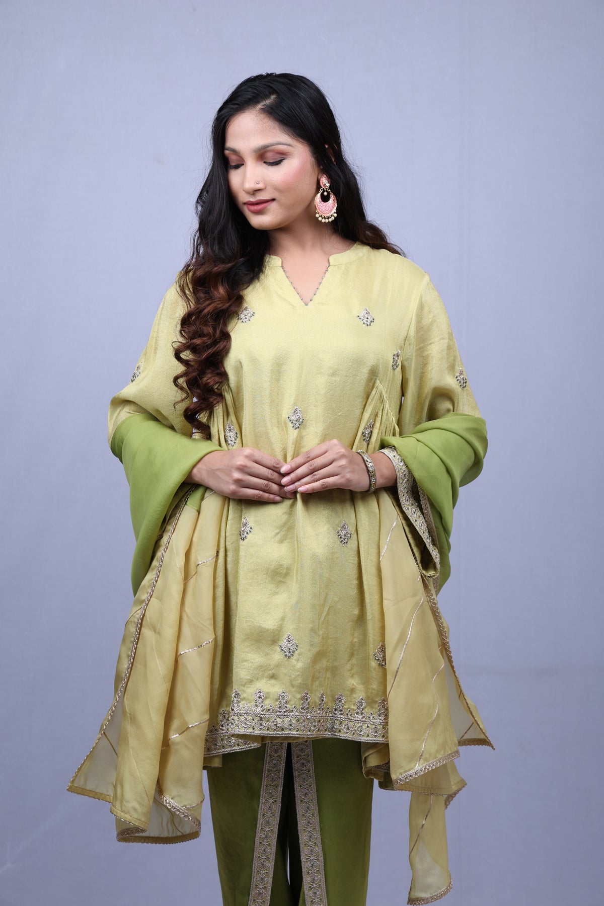 Beige Green Kurta set