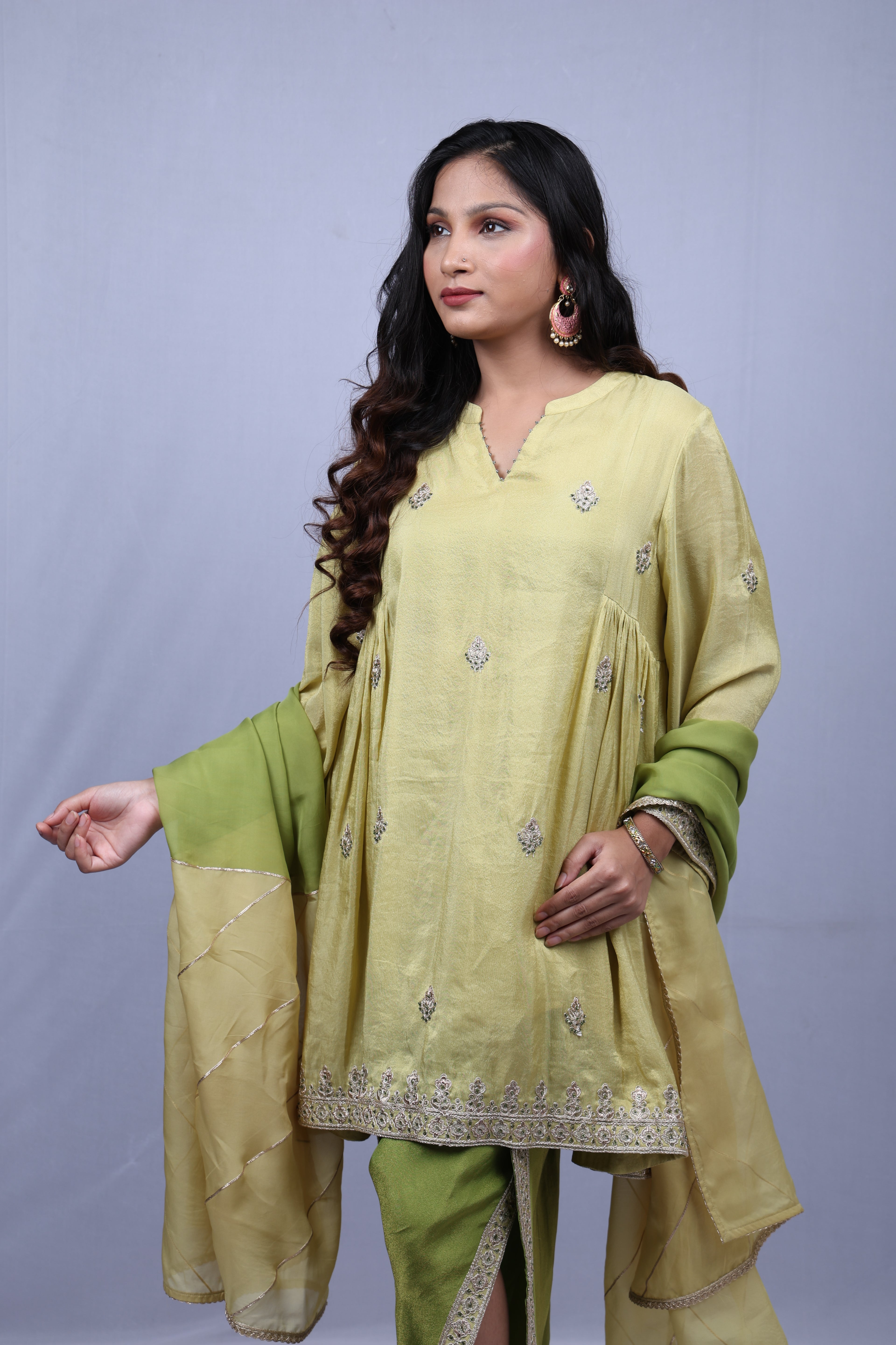 Beige Green Kurta set