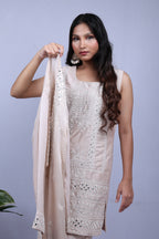 off-white Sleveless Kurta Set with Dupatta