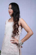 off-white Sleveless Kurta Set with Dupatta