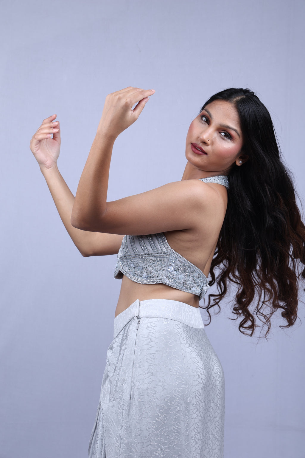 Light Sky Blue Crop Top Dhoti Set