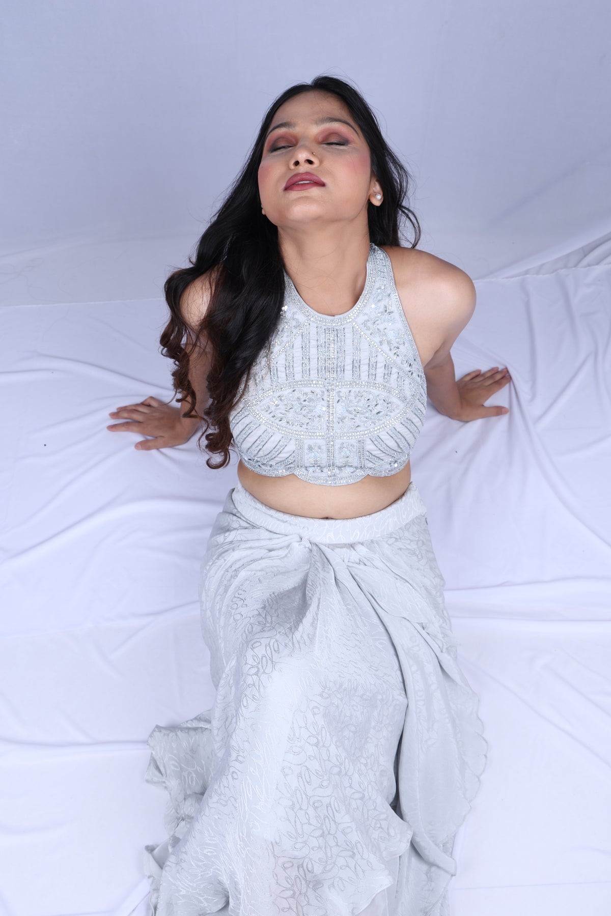 Light Sky Blue Crop Top Dhoti Set