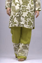 off-white and  mehndi Kurta Set
