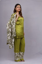 off-white and  mehndi Kurta Set
