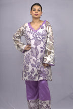 White Purple Kurta Set