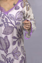White Purple Kurta Set