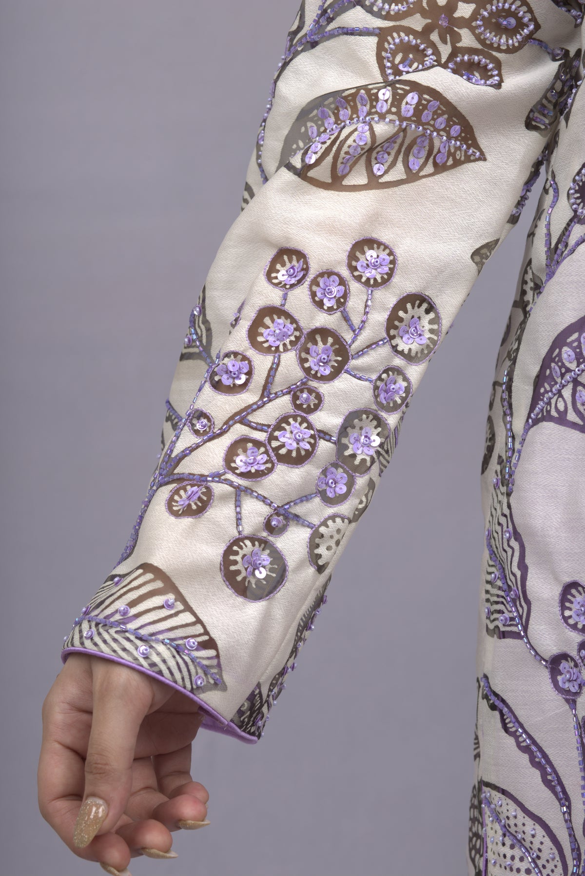 White Purple Kurta Set