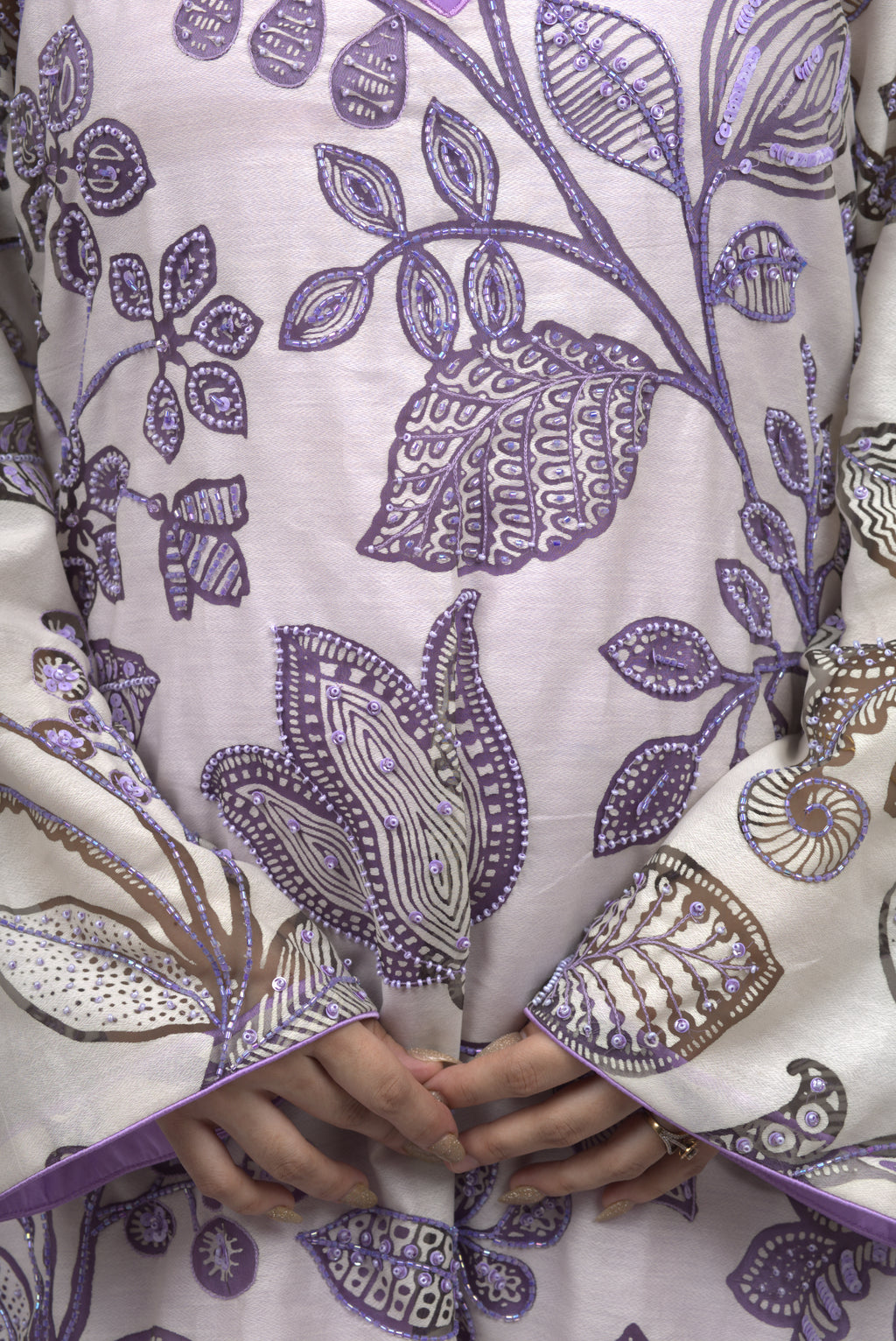 White Purple Kurta Set